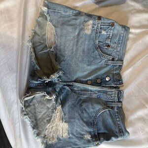Levi's Light Blue Distressed High-Waist Denim Shorts